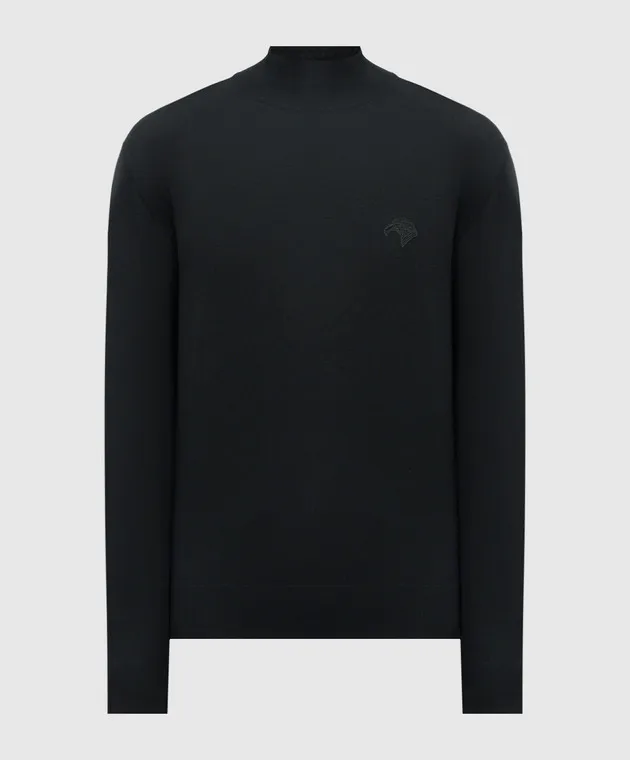 Stefano Ricci Black wool jumper with logo embroidery