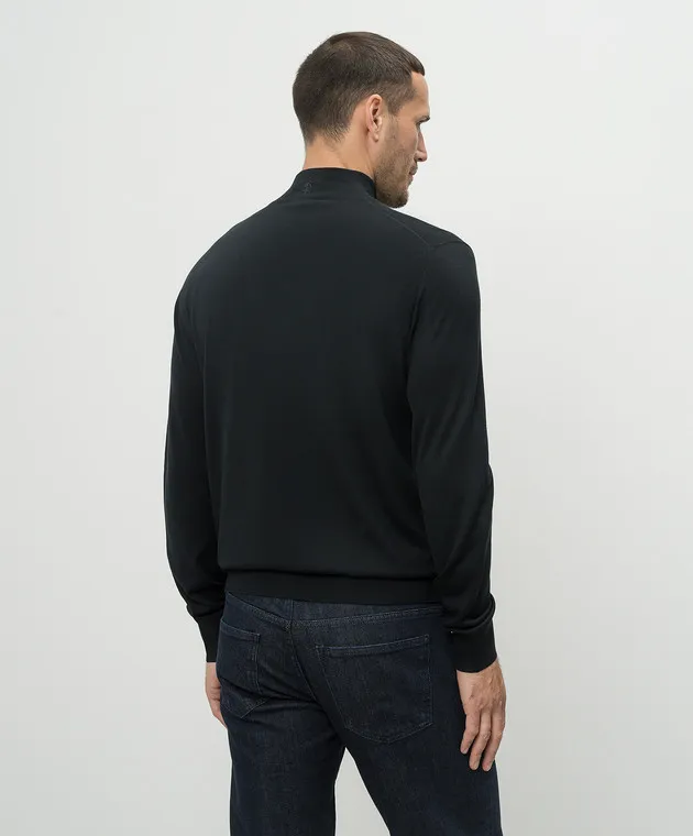 Stefano Ricci Black wool jumper with logo embroidery