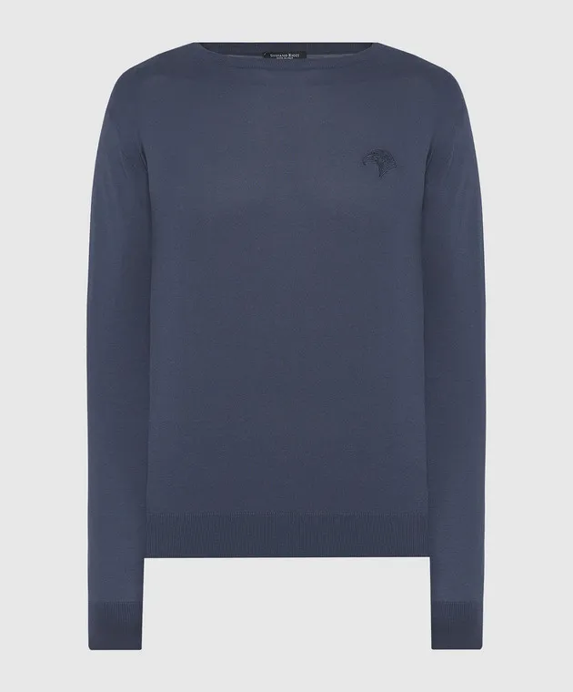 Stefano Ricci Blue jumper with logo emblem embroidery