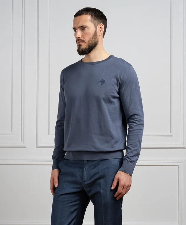 Stefano Ricci Blue jumper with logo emblem embroidery