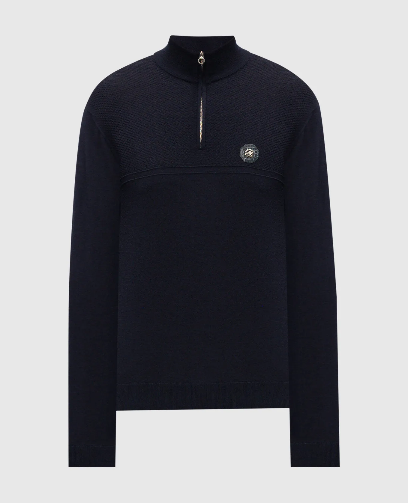 Stefano Ricci Blue wool jumper with crocodile skin