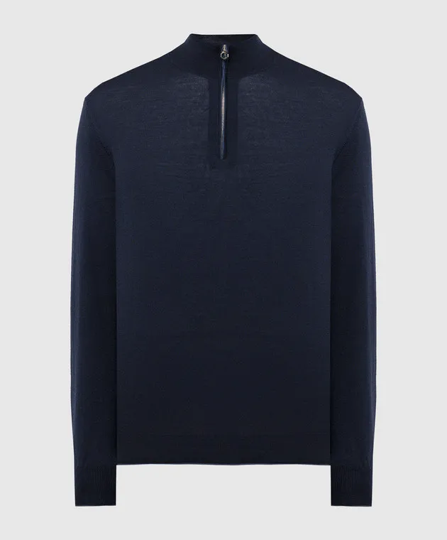 Stefano Ricci Blue wool, silk and cashmere jumper with logo monogram pattern