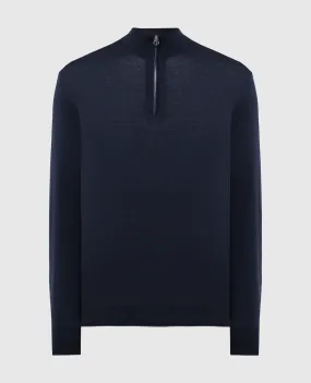 Stefano Ricci Blue wool, silk and cashmere jumper with logo monogram pattern