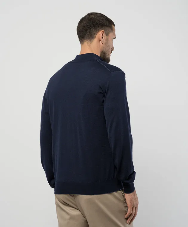 Stefano Ricci Blue wool, silk and cashmere jumper with logo monogram pattern