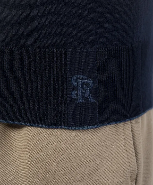 Stefano Ricci Blue wool, silk and cashmere jumper with logo monogram pattern