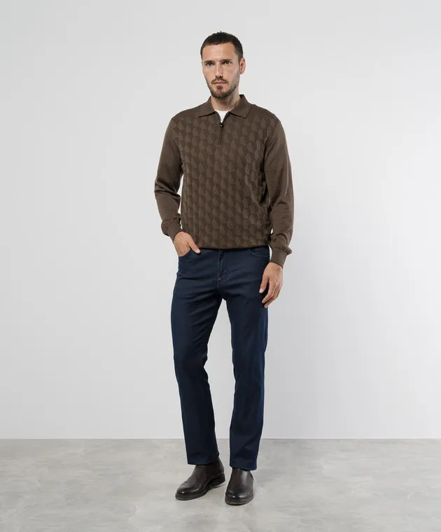 Stefano Ricci Brown jumper made of cashmere and silk in a textured pattern