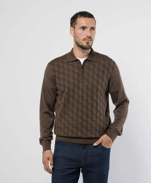 Stefano Ricci Brown jumper made of cashmere and silk in a textured pattern