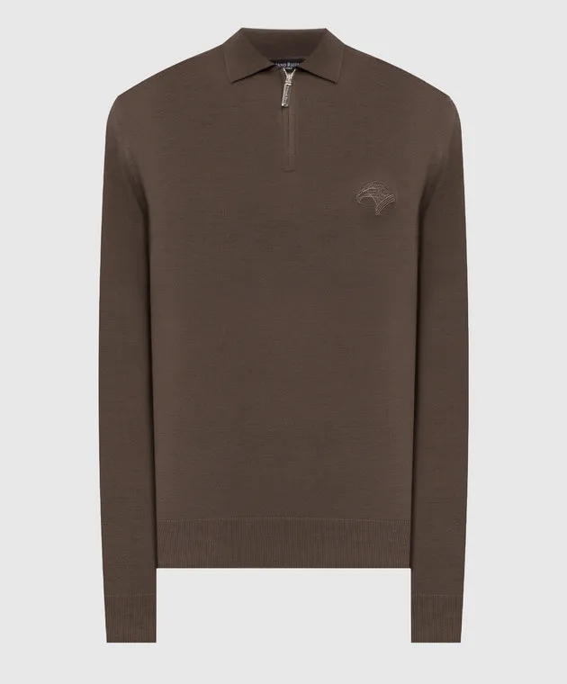 Stefano Ricci Brown wool jumper with logo embroidery