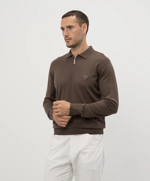 Stefano Ricci Brown wool jumper with logo embroidery