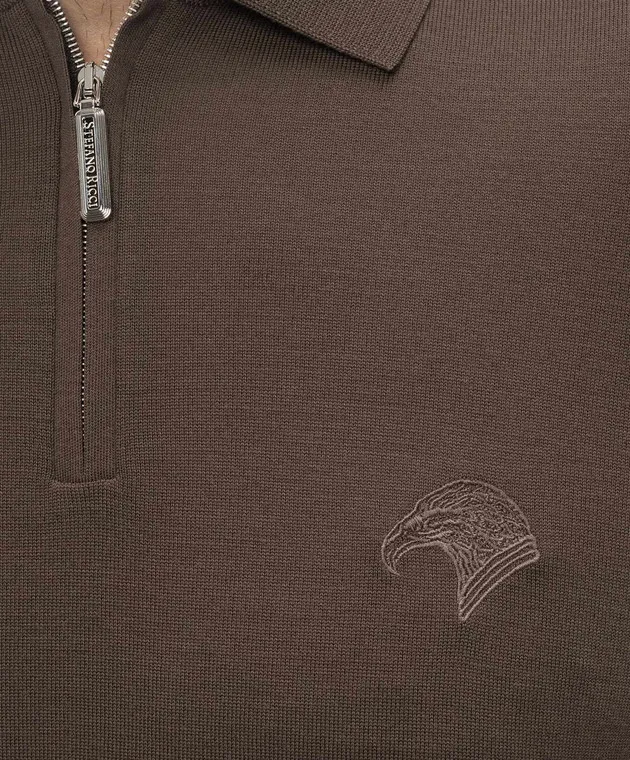 Stefano Ricci Brown wool jumper with logo embroidery