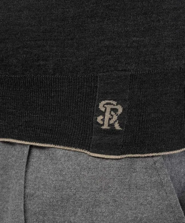 Stefano Ricci Gray melange wool, silk and cashmere jumper with logo monogram pattern