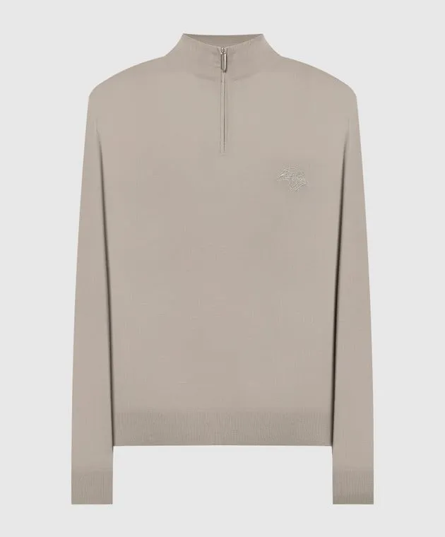 Stefano Ricci Gray wool jumper with logo embroidery