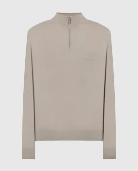 Stefano Ricci Gray wool jumper with logo embroidery