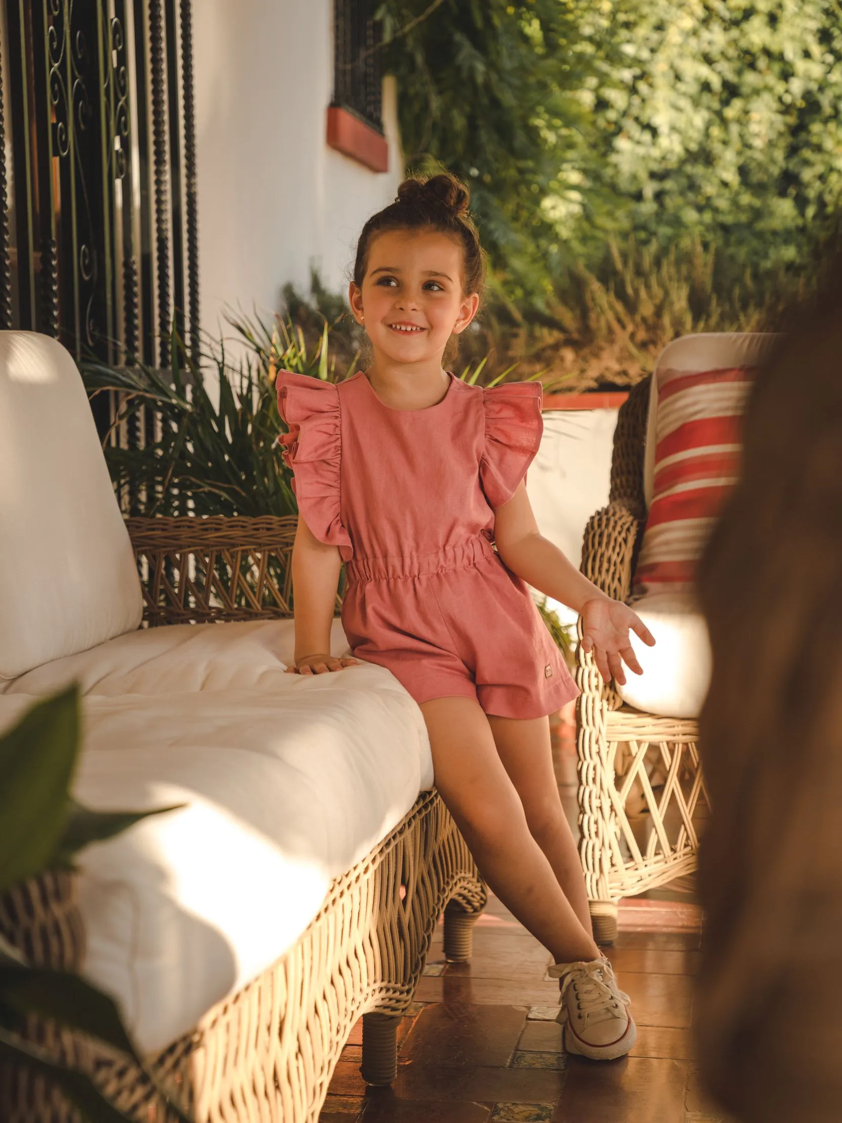 Terracotta linen jumpsuit for girl by José Varón