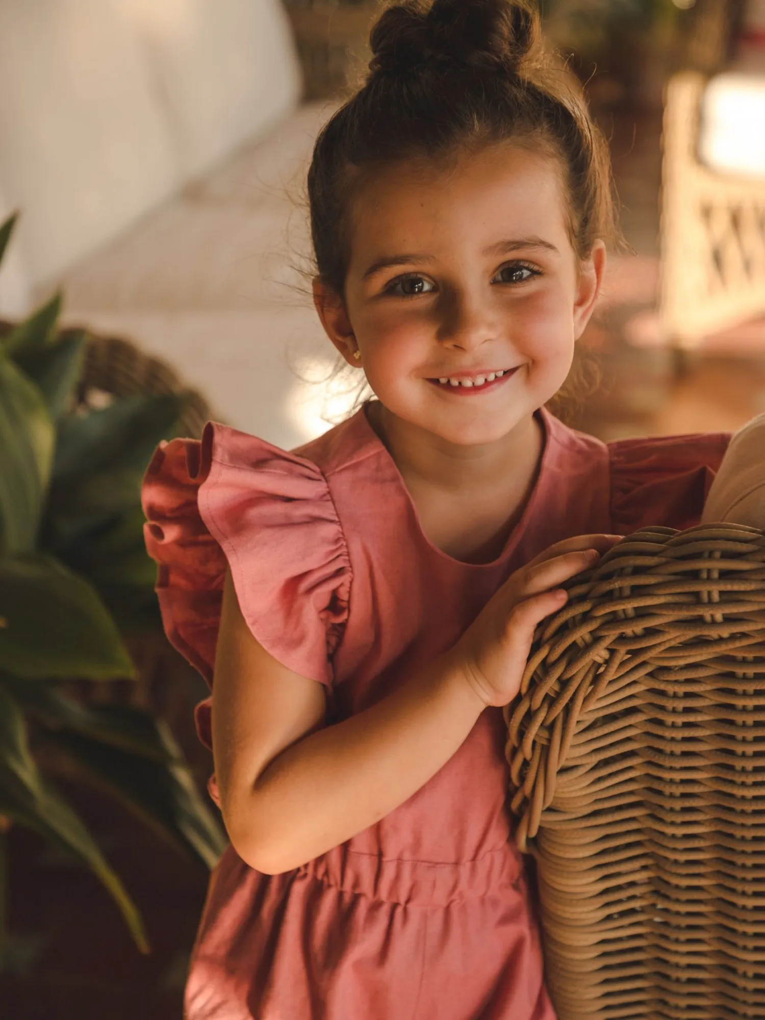 Terracotta linen jumpsuit for girl by José Varón