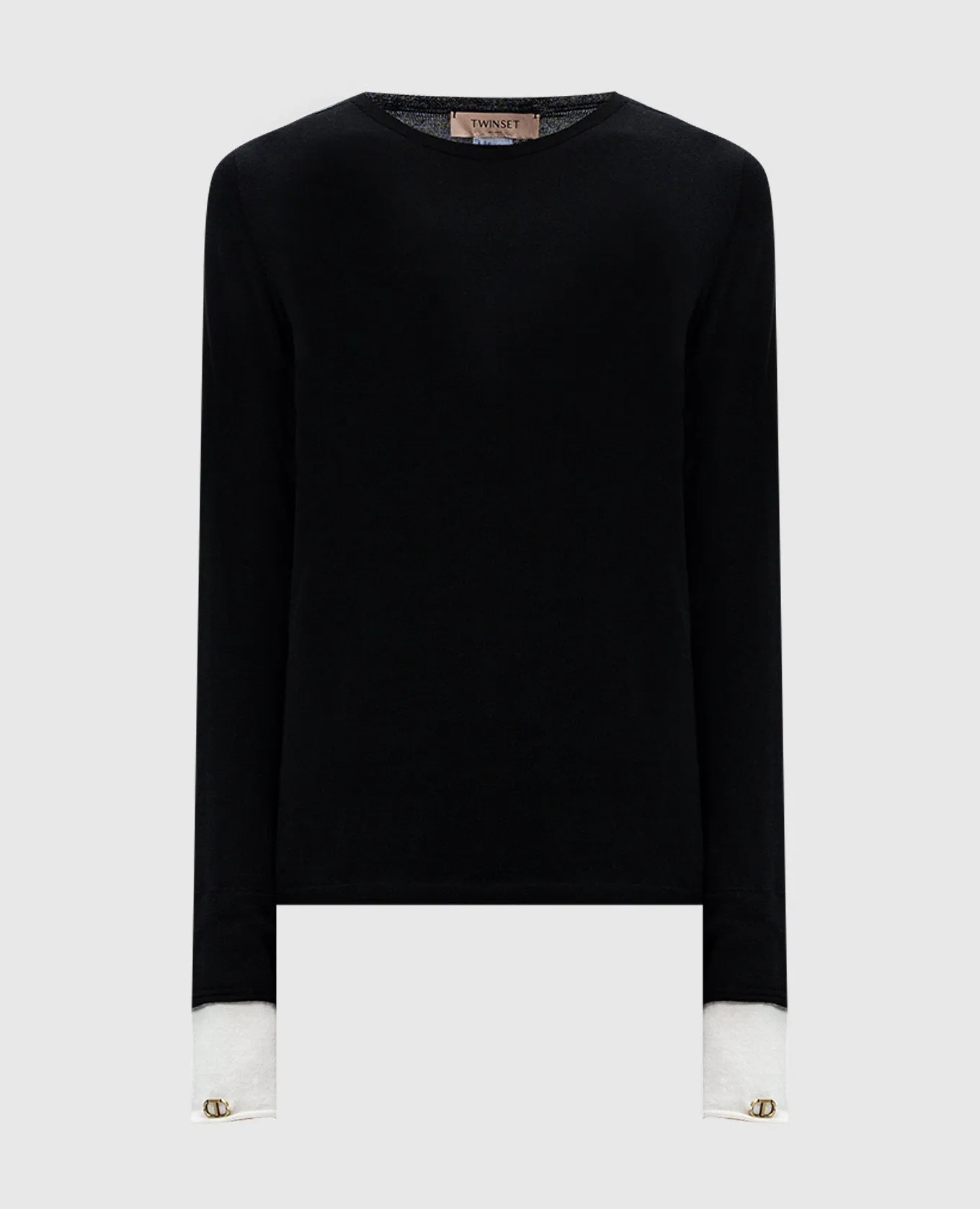 Twinset Black cashmere jumper with metallic Oval T logo