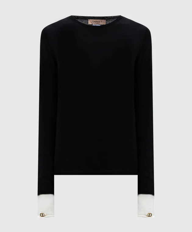 Twinset Black cashmere jumper with metallic Oval T logo