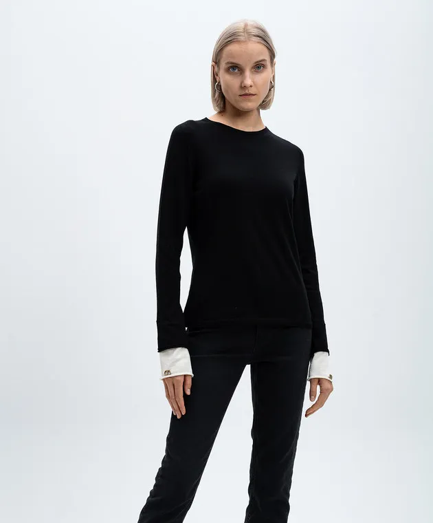 Twinset Black cashmere jumper with metallic Oval T logo