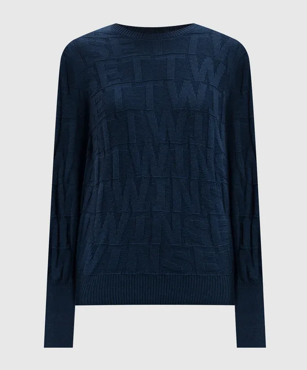 Twinset Blue jumper with cashmere in a woven logo pattern