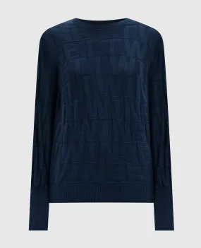 Twinset Blue jumper with cashmere in a woven logo pattern