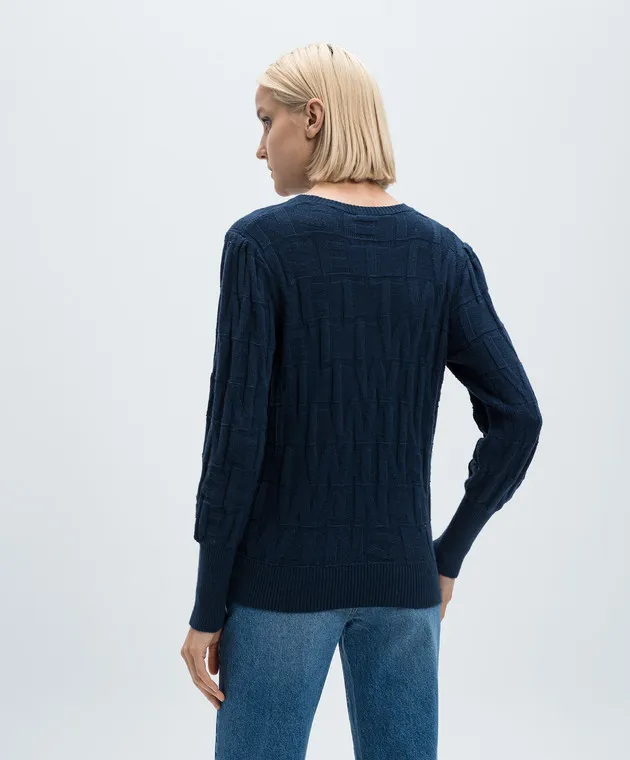 Twinset Blue jumper with cashmere in a woven logo pattern