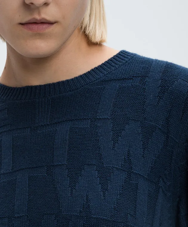 Twinset Blue jumper with cashmere in a woven logo pattern