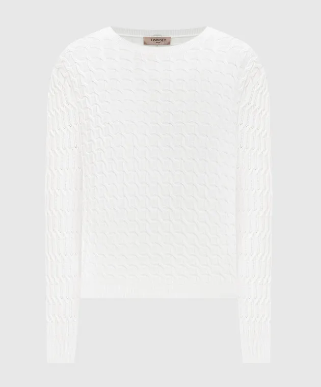 Twinset White jumper in textured pattern with logo