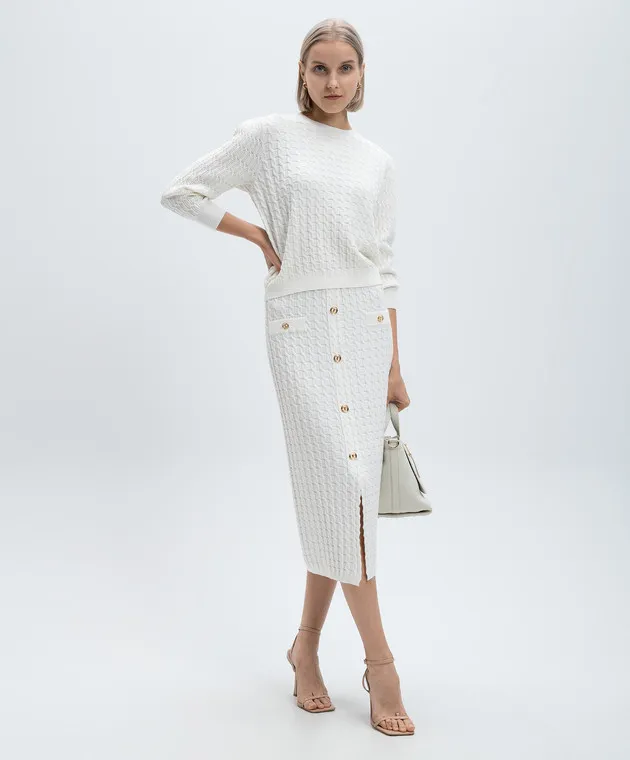 Twinset White jumper in textured pattern with logo