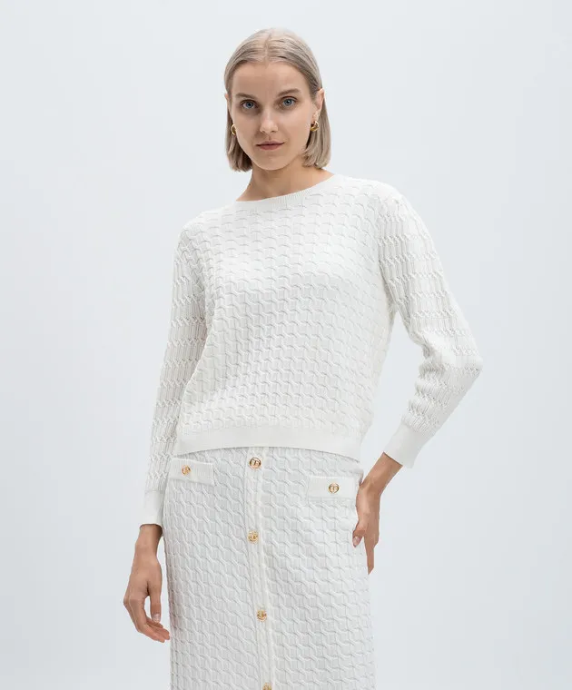 Twinset White jumper in textured pattern with logo