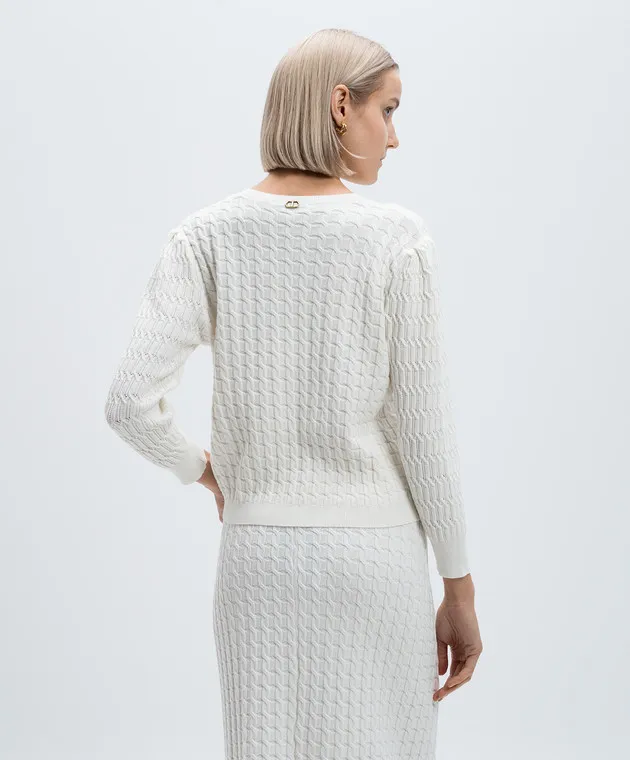 Twinset White jumper in textured pattern with logo