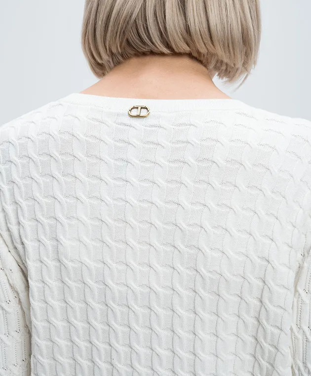 Twinset White jumper in textured pattern with logo