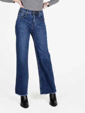 Vale Denim Vaqueros de mujer de pernera ancha con flecos