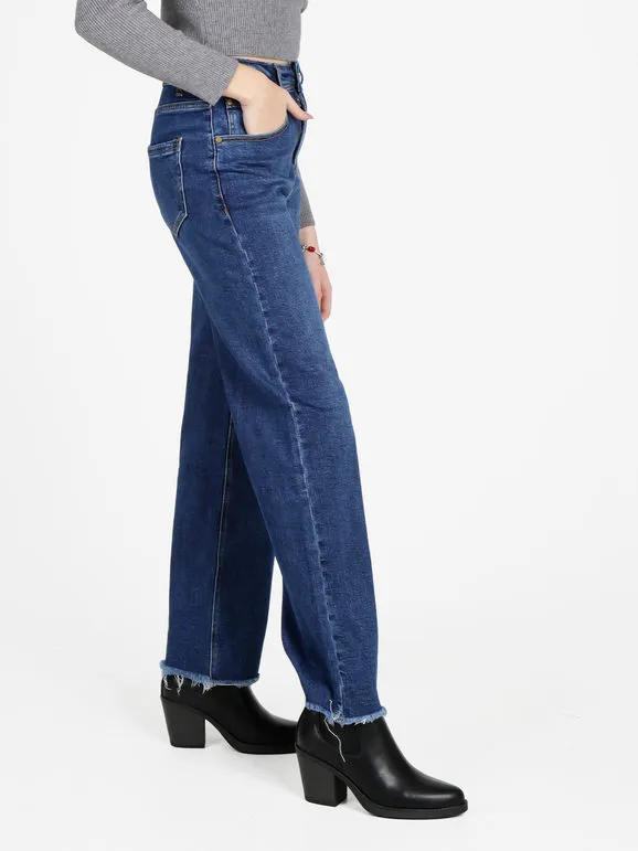 Vale Denim Vaqueros de mujer de pernera ancha con flecos